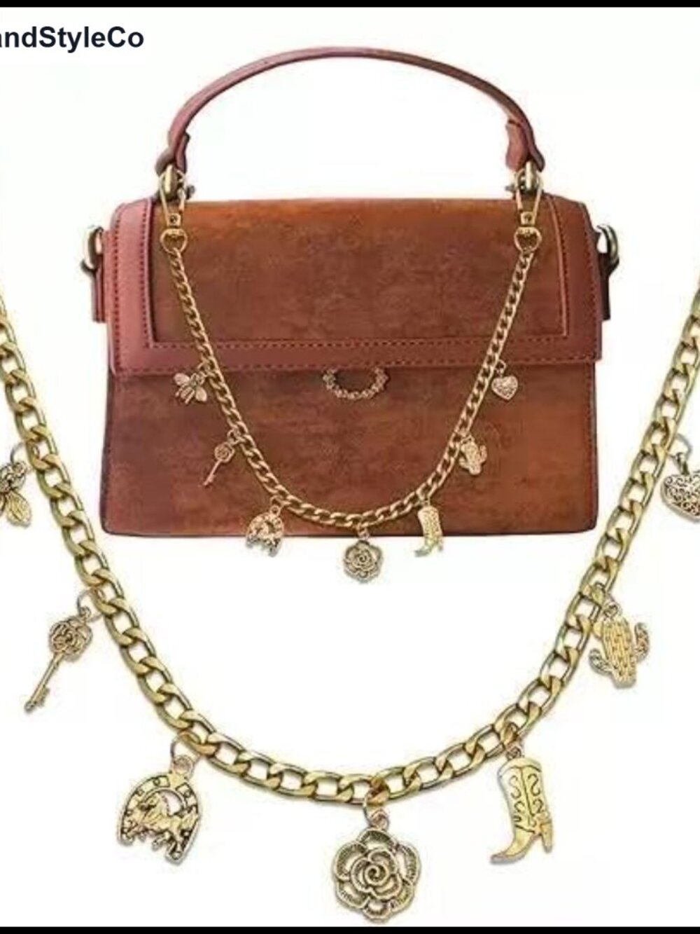 Gold Tone Bag Charm Extender Chain Vintage Multi Charm Purse Accessory
